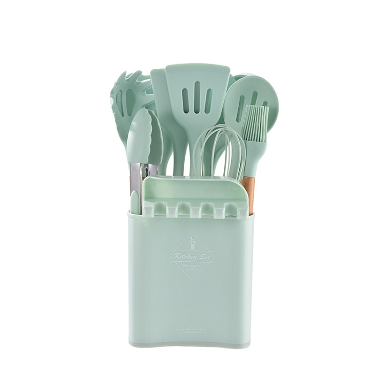 7 color new kitchen ware cookware set silicone spatula tools wooden utensils set for kitchen